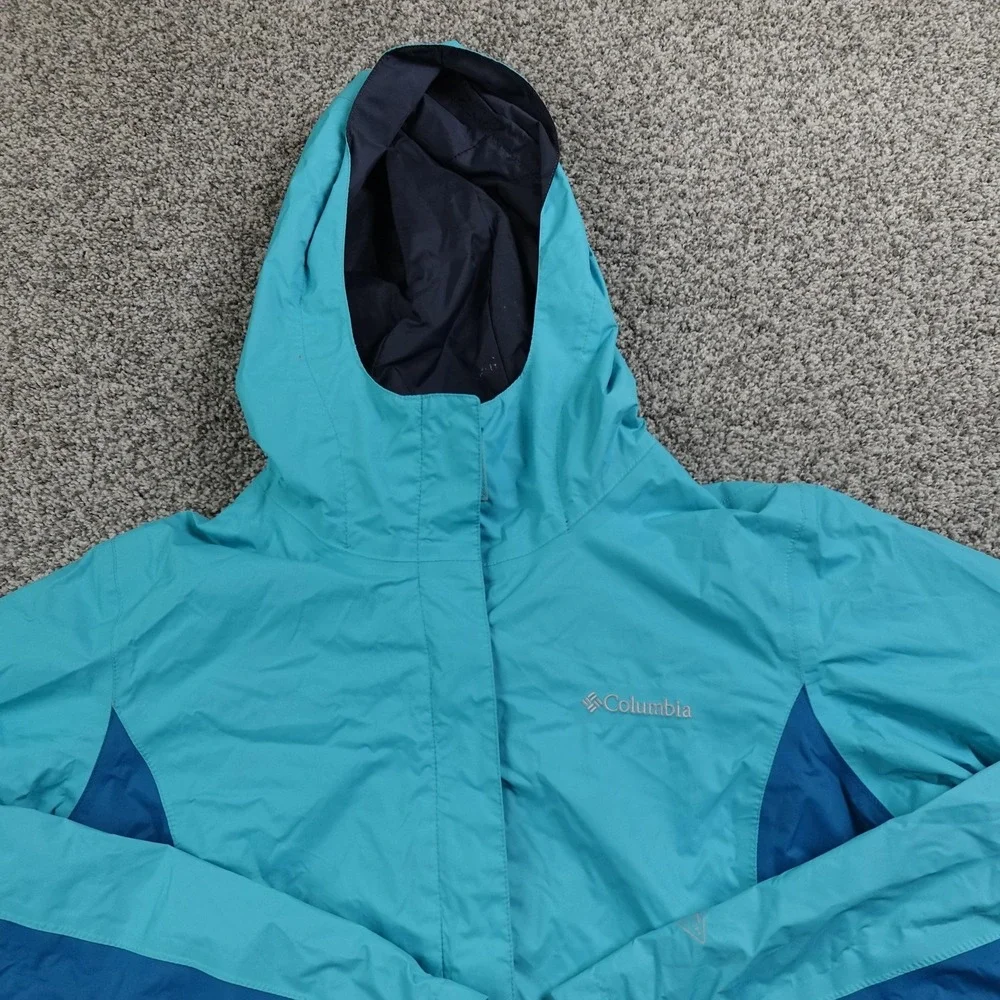 Columbia Jacket Womens L Blue Omni Tech Hooded Waterproof Coat‎ Outdoor Hiking